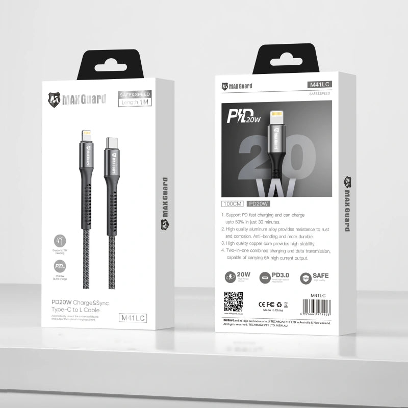 Maxguard 1m 20W USB-C to Lightning cable