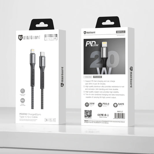 Maxguard 1m 20W USB-C to Lightning cable