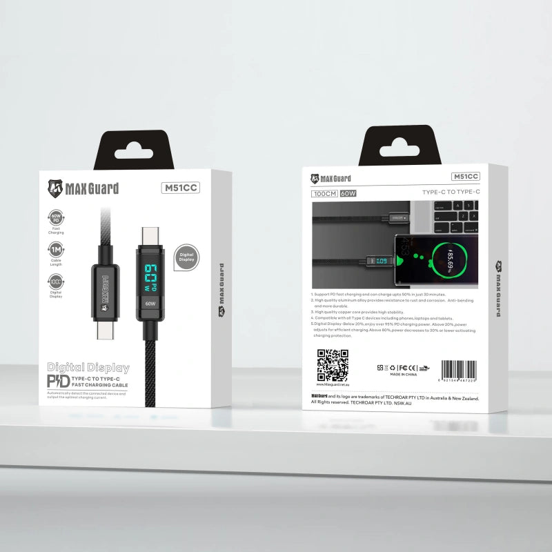 Maxguard 1m 60W USB-C to USB-C Cable