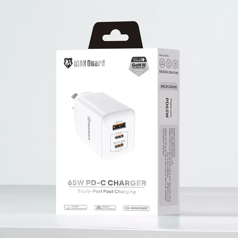 Maxguard 65W Wall Charger (Works for laptops, tablets, and phones)